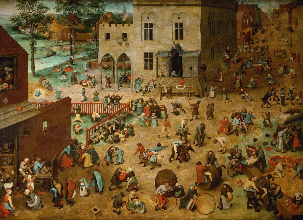 Painting by Pieter Bruegel depicting children playing outdoor games