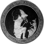 450 BCE Greek Coin believed to depict Aesop and the Fox: "Paul Zanker describes the figure as a man with "emaciated body and oversized head... furrowed brow and open mouth", who "listens carefully to the teachings of the fox sitting before him. He has pulled his mantle tightly around his meager body, as if he were shivering... he is ugly, with long hair, bald head, and unkempt, scraggly beard, and is clearly uncaring of his appearance."