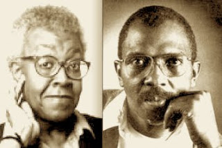 black and white portrait of a black woman and man.