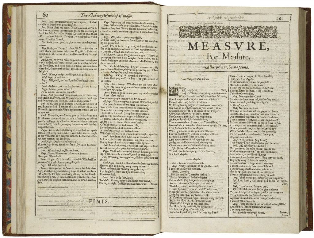 side by side pages of a book with the title, "MEASVRE, For Meafure.