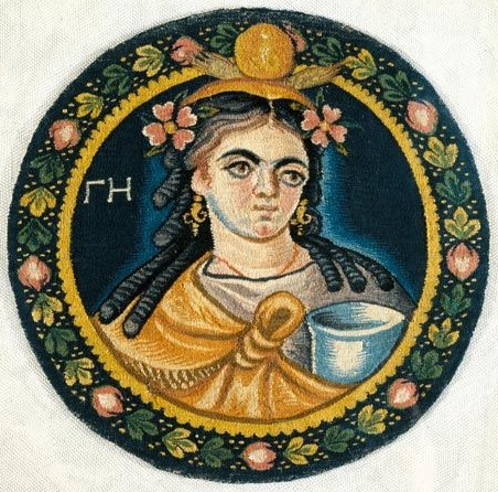 round medallion of dark hair woman
