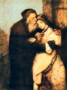 painting of old man on the left comforting a young woman on the right