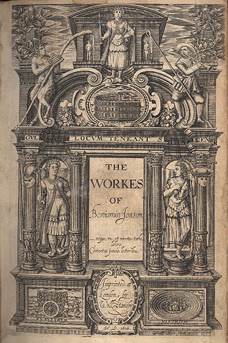 Black and white sketch of the title page "The Workes of Benjamin Jonson"