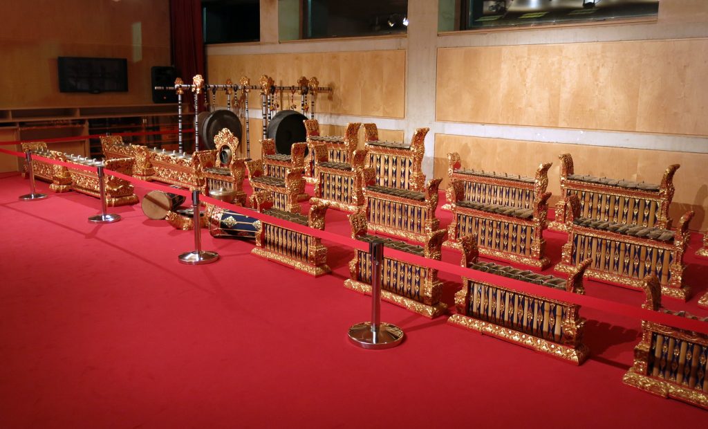 Photo of instuments use in the gamelan of Indonesia.
