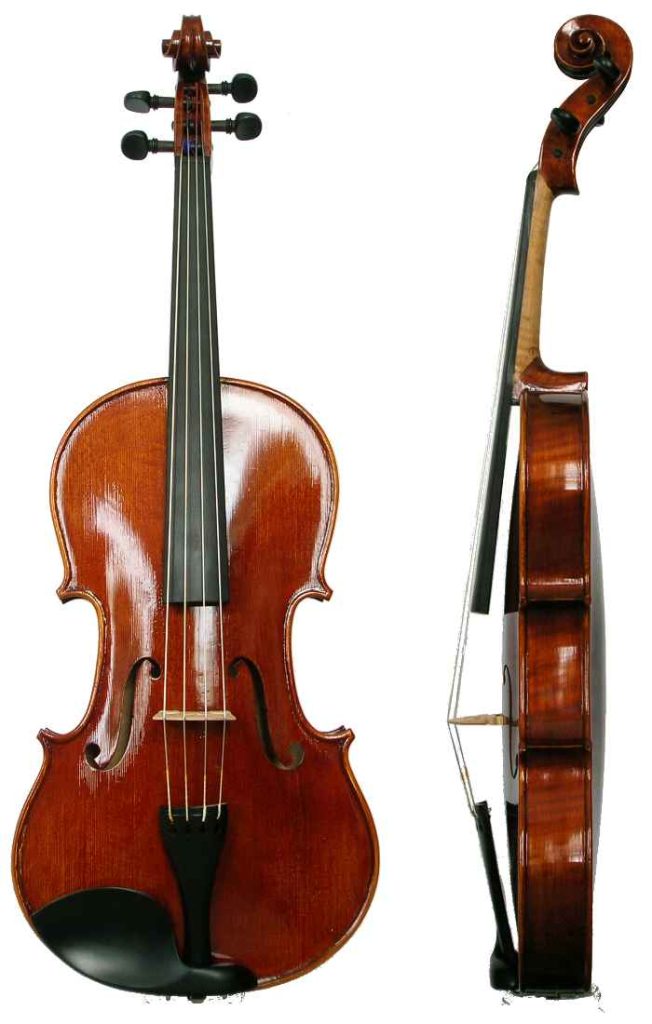 Photo of the front and side view of a viola