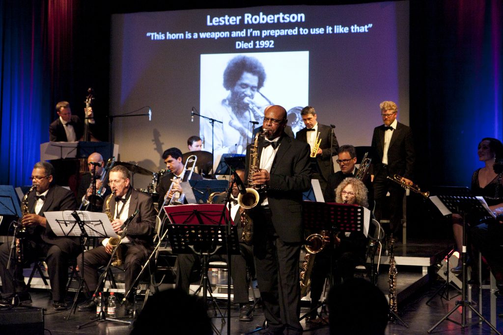 Photo of the Ebony Big Band on Jazz day.