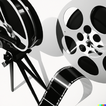 Graphic of two vintage film reels