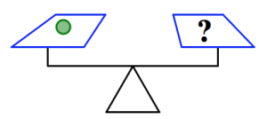 Balance scale with a cirecle on the left side versus a question mark on the right.