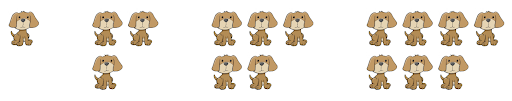 figure 1: 1 dog figure 2: 3 dogs figure 3: 5 dogs figure 4: 7 dogs