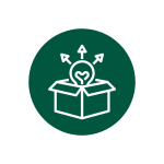 Green background with white icon of a box with a light bulb inside and three arrows pointing outside of the box