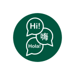 Green background with white icon with three speech bubbles with "Hi!," "Hola!," and Japanese writing