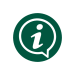 Green background with white icon of a speech bubble with an "i" in the center.