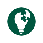 Green background with white icon of a light bulb with a puzzle piece-shaped section removed