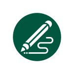 Green background with white icon of a pencil writing