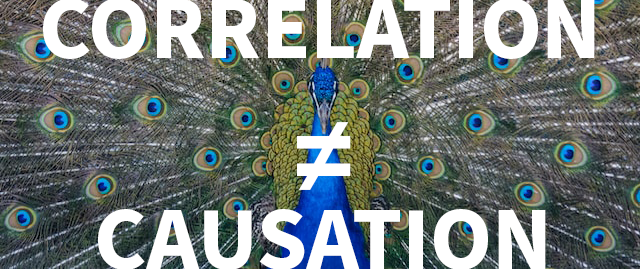 image of a peacock with phrase Correlation ≠ Causation