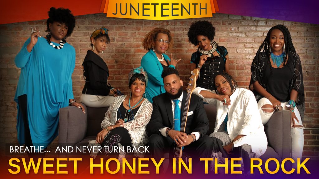 cover image of the band Juenteenth with the caption: Breathe... and never turn back. Sweet honey in the rock