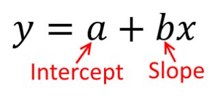 formula with the intercept and slope identified.