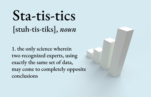 definition of statistics: the only science wherein two recognized experts, using exactly the same set of data, may come to completely opposite conclusions