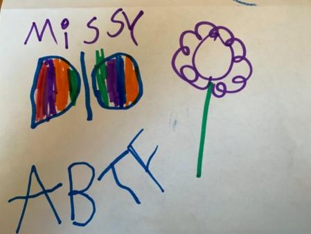 color drawing of butterfly and flower with text, " Missy ABTF".