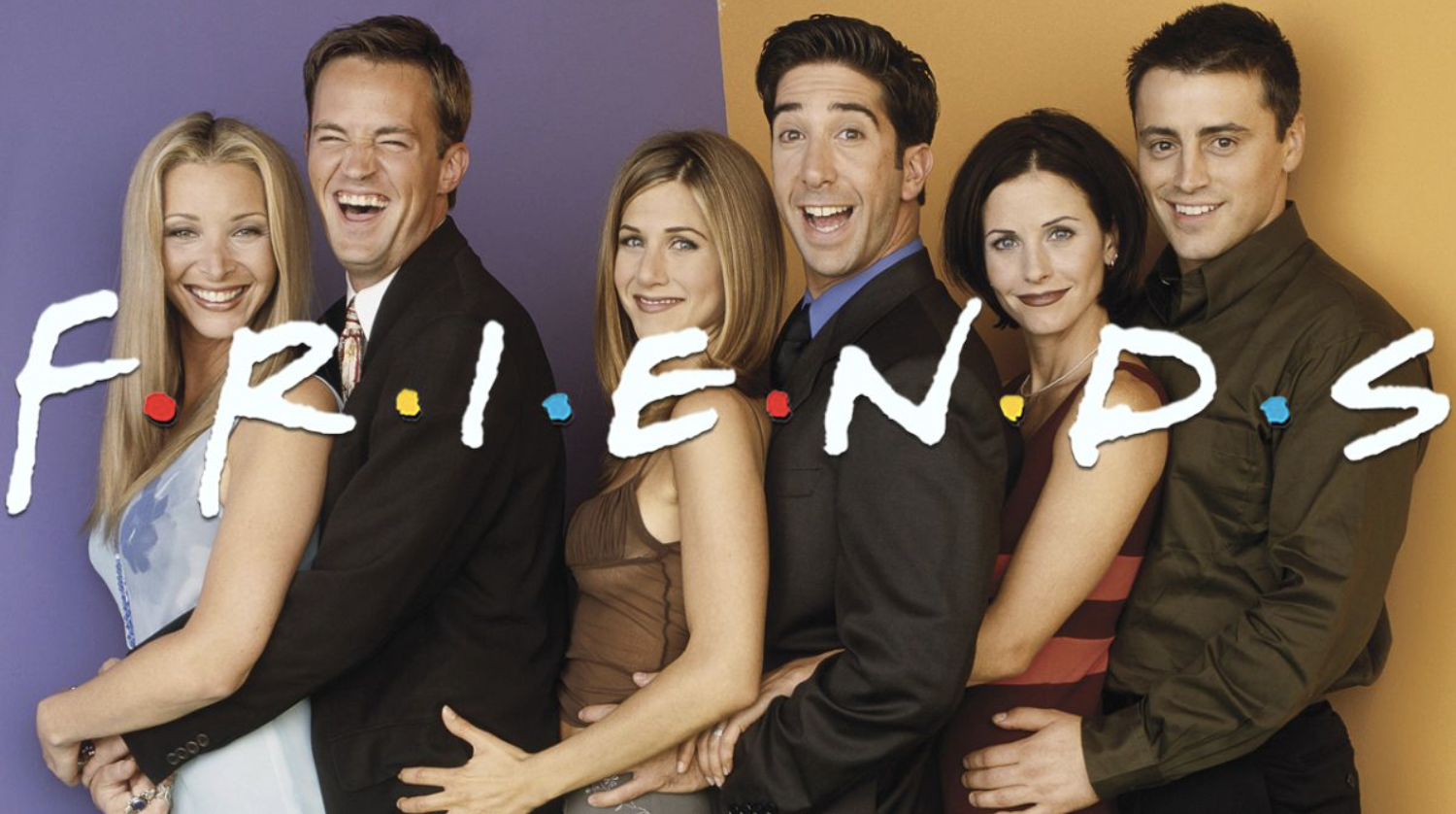 Cast members from the television show Friends pose for a publicity photograph.