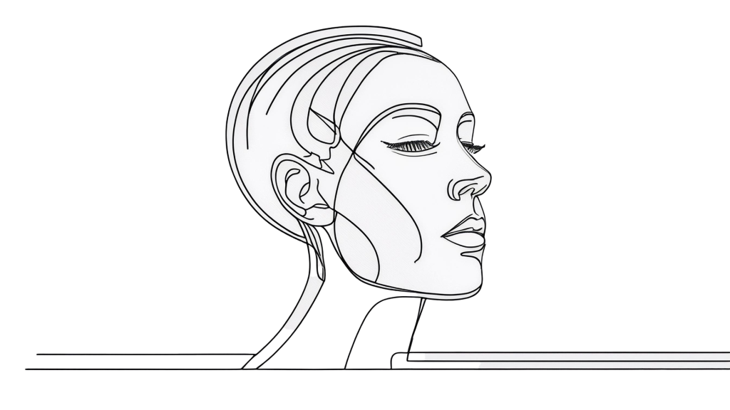 Single continuous black line drawing of a profile of a face