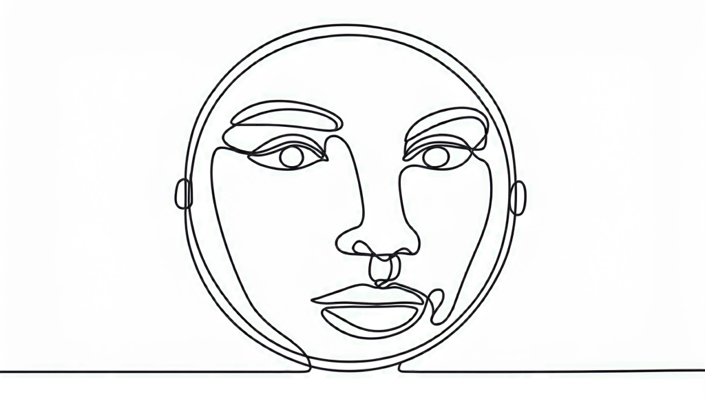 continuous black line drawing of a face looking into a mirror