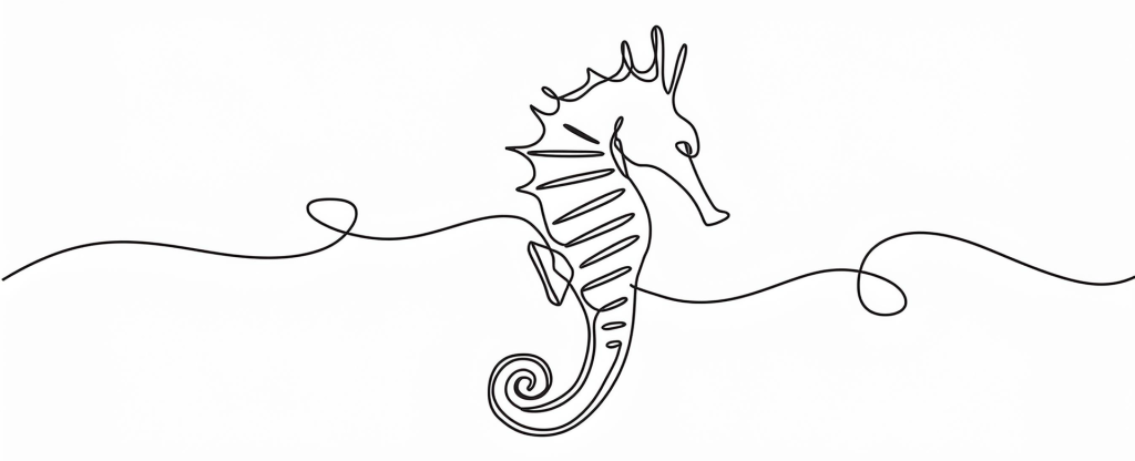 Single continuous line drawing of a seahorse