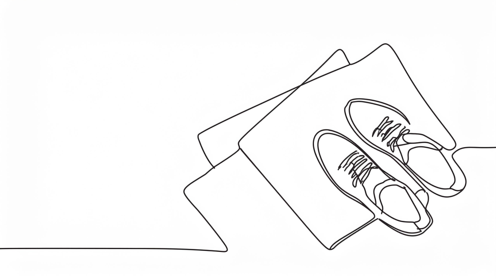 Continuous one line drawing shoes on a mat