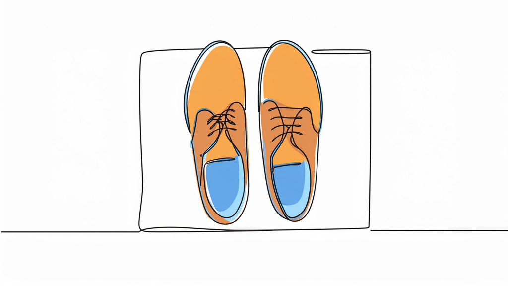 Continuous one line drawing with color of shoes on a mat