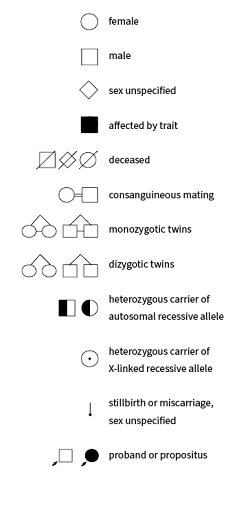 A list of symbols used in genetic pedigree