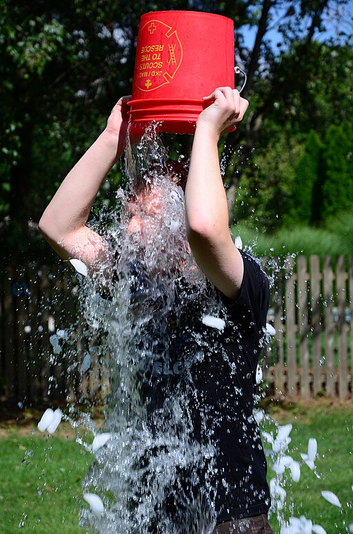 Photo of a person participating in the Ice Bucket Challenge