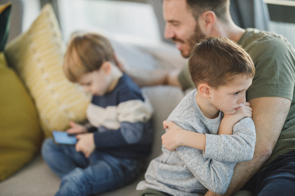 image of a sad child with father