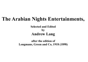 title page from the original publication The Arabian Nights Entertainments, Selected and Edited by Andrew Lang after the edition of Longmans, Green and Co, 1918 (1898)