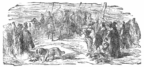 A black and white engraving shows a rat and a four legged animal with a crowd of people i the background.