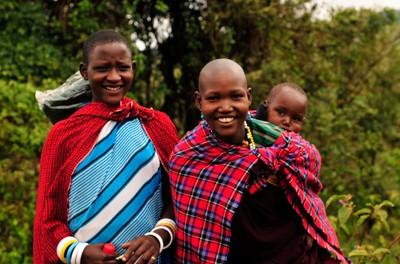 image of two maasai women dressed in their traditional garment.