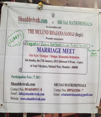 image of “Marriage Meet” poster in Mumbai, India with web link and registration information.