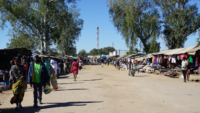 photo of a roadside market on both sides crowded with shoppers