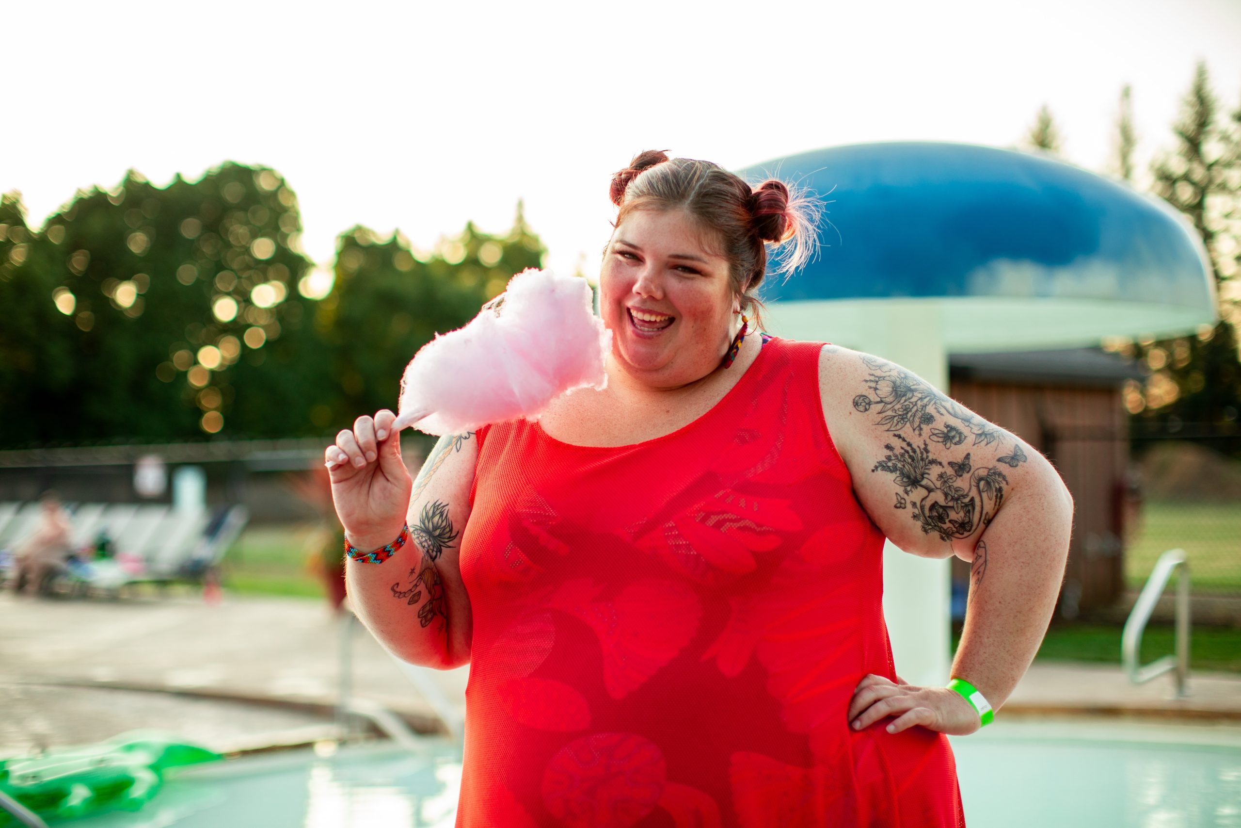 woman holding cotton candy