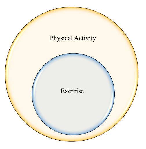 The Exercise circle is within the Physical Activity circle